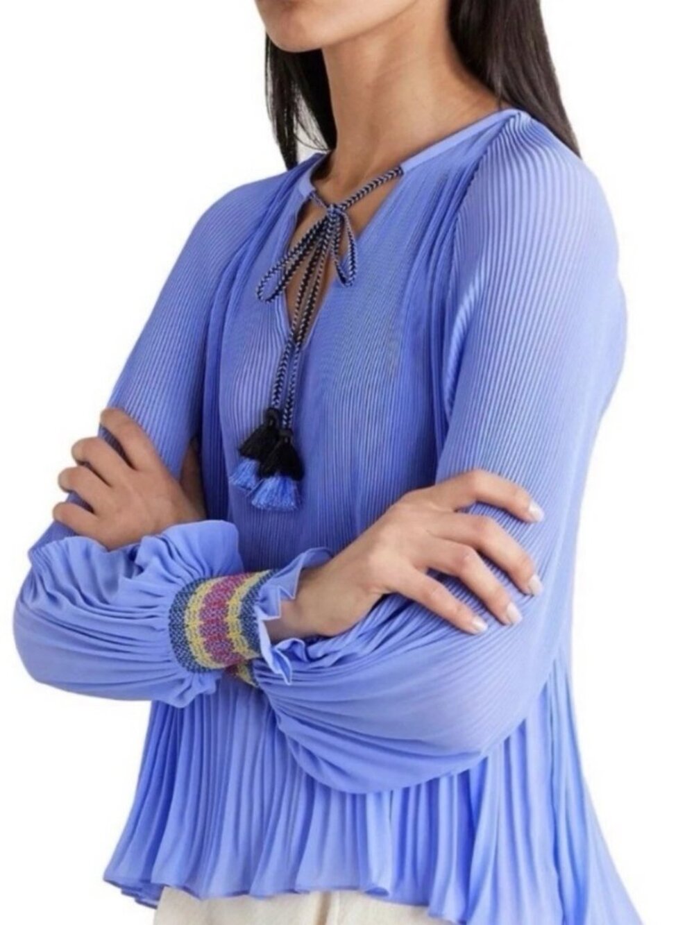 Derek Lam Crosby Helena Puff Sleeve Pleated Blouse Size 6, MSRP $395